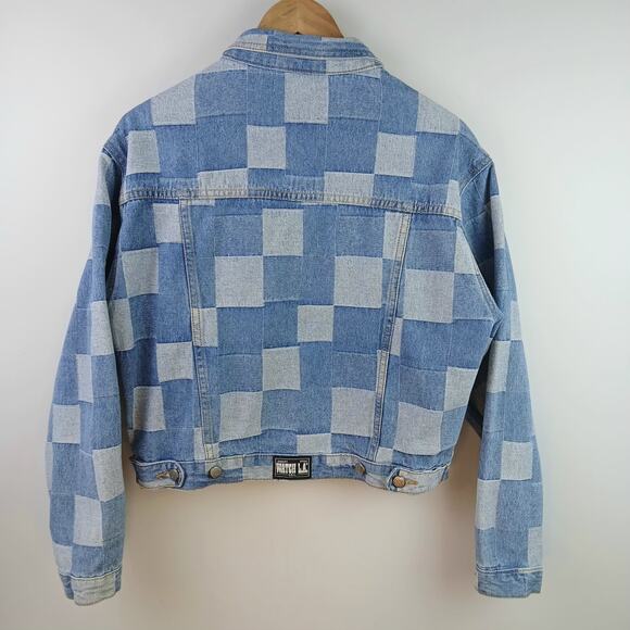 Watch L.A. VTG SZ L Patchwork Denim Jacket Made In The USA RARE Circa 1989–1994 - Picture 4 of 7